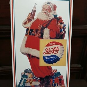 Vintage Pepsi-Cola Santa Christmas Decor Sign.